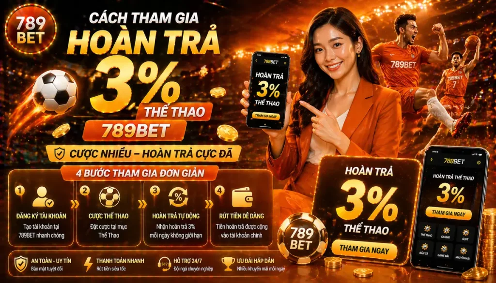 789Bet hoàn trả 3% thể thao – Trải nghiệm ổn định hơn mỗi ngày