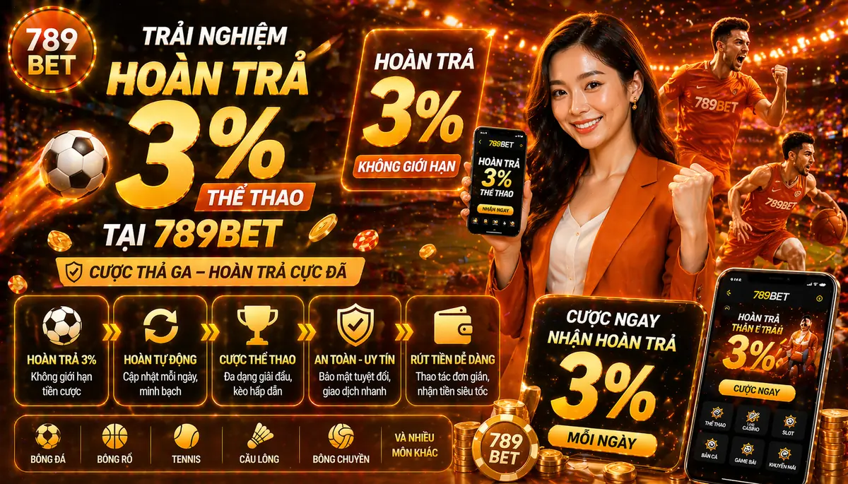 Trải nghiệm hoàn trả 3 phần trăm thể thao tại 789bet Trải nghiệm hoàn trả 3 phần trăm thể thao tại 789bet